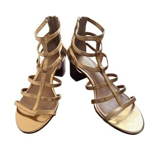 Lauren Ralph Lauren Gold Gladiator Sandals Block Heel Size 7.5